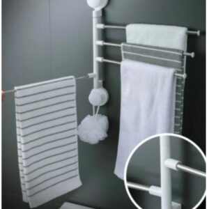 Set organizare spatiu: Etajera colt pentru baie + Suport cu ventuze de prindere pe perete, pentru 4 prosoape