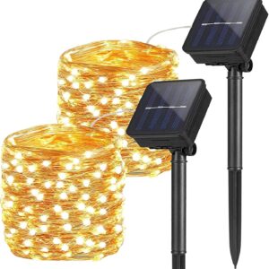 PACHET Set 3 x Ghirlanda luminoasa decorativa solara din cupru cu 100 leduri