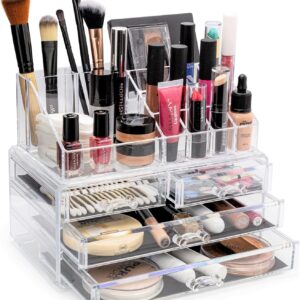 Organizator pentru cosmetice, cu sertare, incapator + Mini lampa UV pentru unghii CADOU