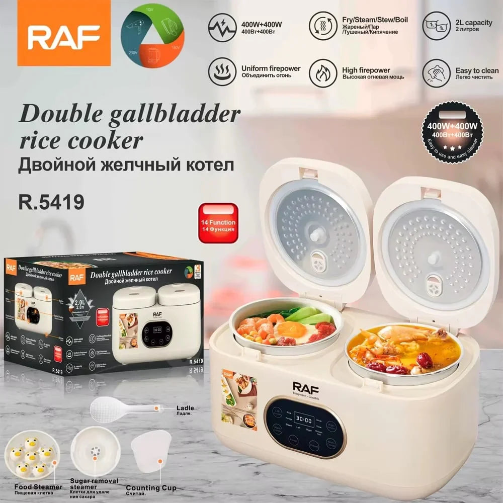 Aparat electric multifunctional rice cooker, RAF R5419, 800W, 4L, 14 functii, 2 compartimente