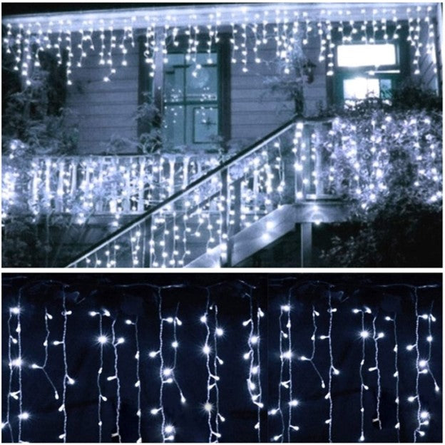 Instalatie LED tip franjuri 8m, de exterior, alb rece