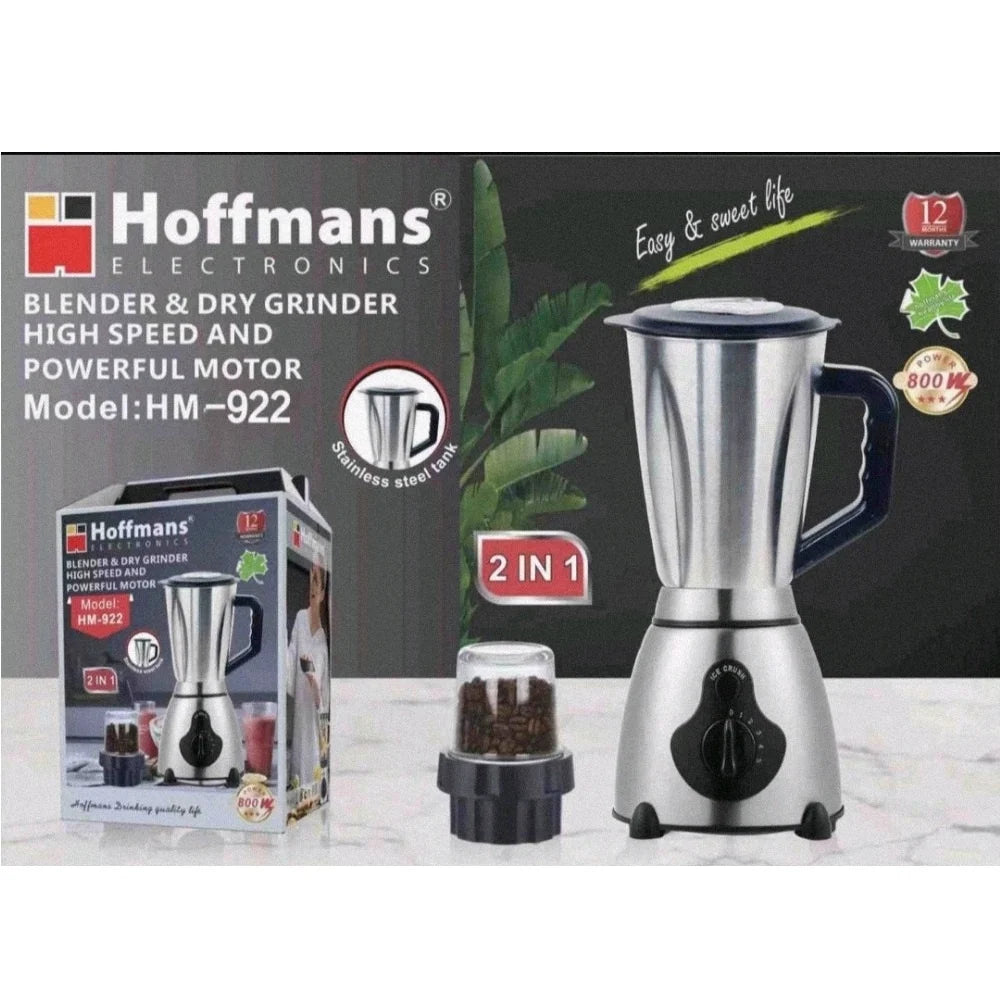 Blender 2 in 1, Hoffmans HM-922, 800W, cu rasnita cafea, 5 viteze, 1.5l, vas din inox, argintiu