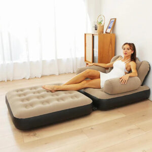 Fotoliu gonflabil 2-in-1, pliabil, multifunctional, potrivit pentru dormitor si living, usor de depozitat, maro/negru