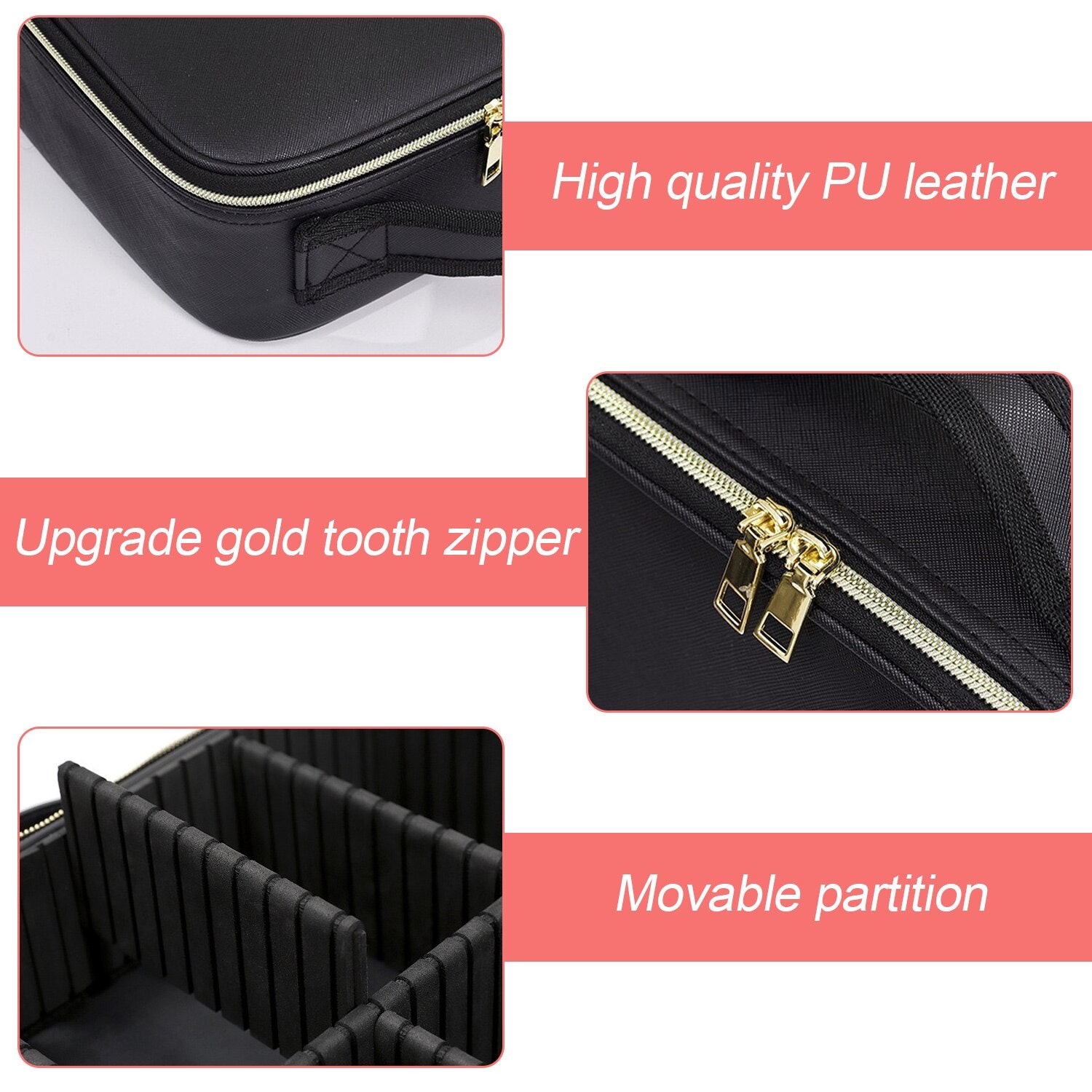 Portfard impermeabil, compartiment ajustabil, cu LED, negru