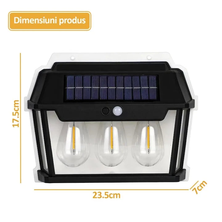 Set 4 x lampa solara de exterior cu 3 becuri NEXTLY, 3 moduri de functionare, senzori de miscare si lumina, stare de veghe, lumina calda, waterproof, 38W, negru/alb