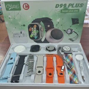 Set D99 Plus cu Ceas Smart, Casti in-ear, Boxa si Cabluri incarcare, 7 bratari pentru ceas, Multicolor