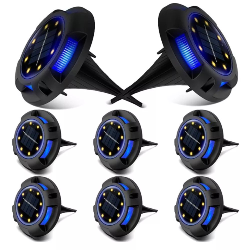 Set 8 lampi solare tip spot pentru gradina, 8 leduri alb cald si 4 leduri multicolor RGB, buton ON/OFF